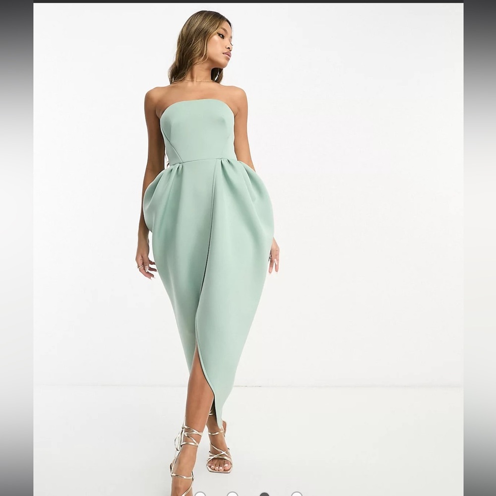 ASOS DESIGN bandeau bubble midi dress in frosty sage Size 6 Nwot